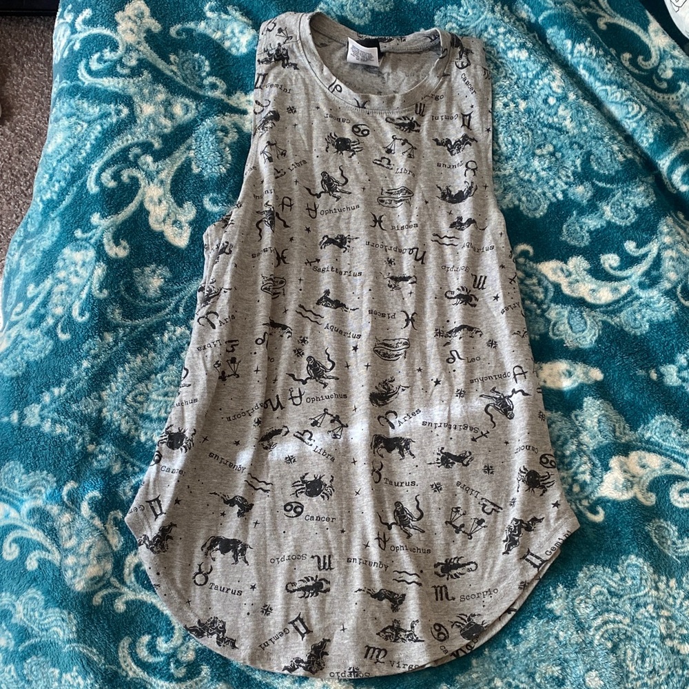 Gray Zodiac Print Tank Top